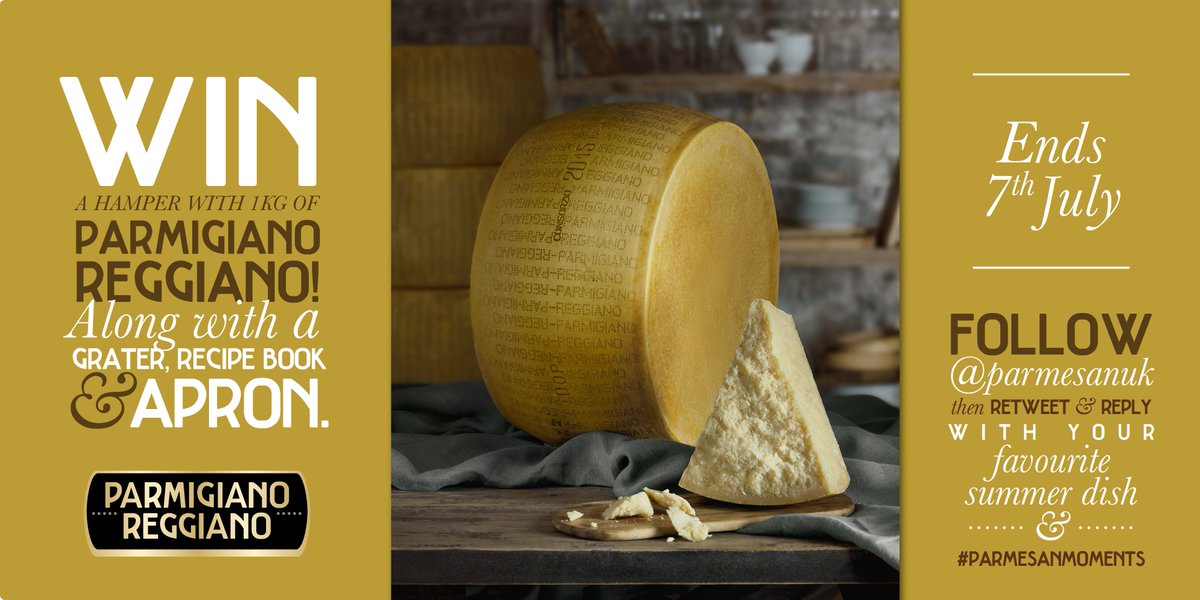 ParmesanUK's tweet image. WIN a #ParmigianoReggiano hamper with 1kg of cheese, a grater, recipe book &amp;amp; apron! Follow, RT &amp;amp; reply w/your favourite summer dish using #ParmesanMoments by midnight on 7th July.  

Terms &amp;amp; Conditions: ow.ly/8bNG50uOpbj