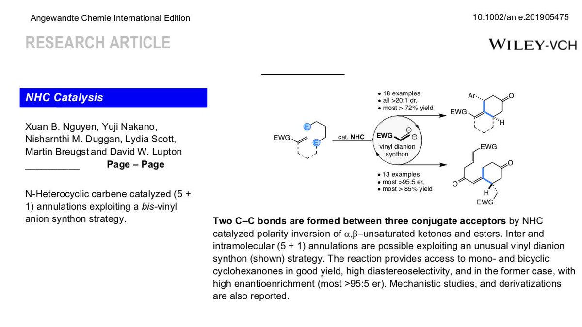 Polarity inversion of conjugate acceptors. Not once, but twice! New route to full substituted olefins. Enantioselectivity (sometimes :)). Two C-C bonds. Polycyclic products. Congrats to Xuan and team. @angew_chem @BreugstLab #accepted onlinelibrary.wiley.com/doi/10.1002/an…