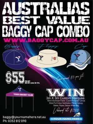 AUSTRALIA'S BEST VALUE BAGGY CAP COMBO IS BACK!
You get a Baggy Cap, GN Floppy &amp; baseball cap all with your logo for just $55 per set.
Plus go in the draw to win a custom 3m X 3m heavy duty Marquee printed in full color.
baggy@yournamehere.net.au 
Ph:0352 812 090.
