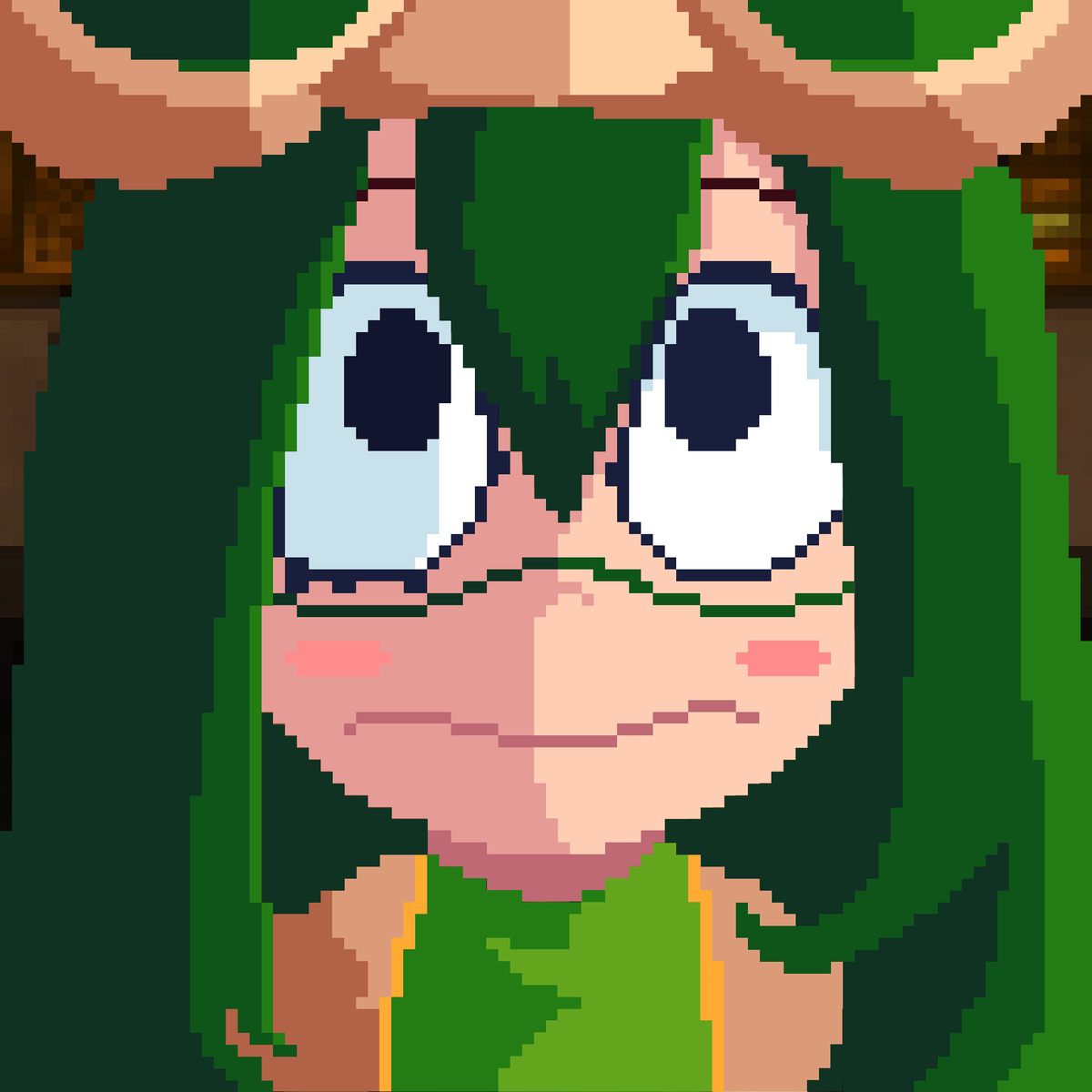 Mishoomoon's tweet photo. Trying shading using a more simple technique, hope you can forgive me as I am an amateur and don't know much about pixel art! Any feedback and tips are welcome~ 

#MyHeroAcademia #BokuNoHeroAcademia #TsuyuAsui #tsuyu #pixelart #noob https://t.co/x7glkgCaoh