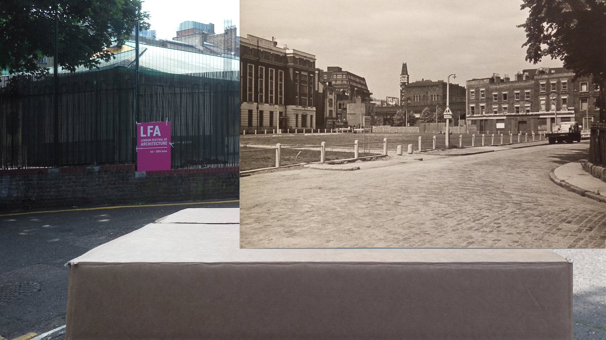 inside two Wellclose Square 2019 boxes: northeast corner 1961 &amp; west side 1975; thanks to sponsor @ENGIE_Places_UK <a href="/ENGIEInnov/">@ENGIEInnov</a>  #wellclosesquare #LFA2019