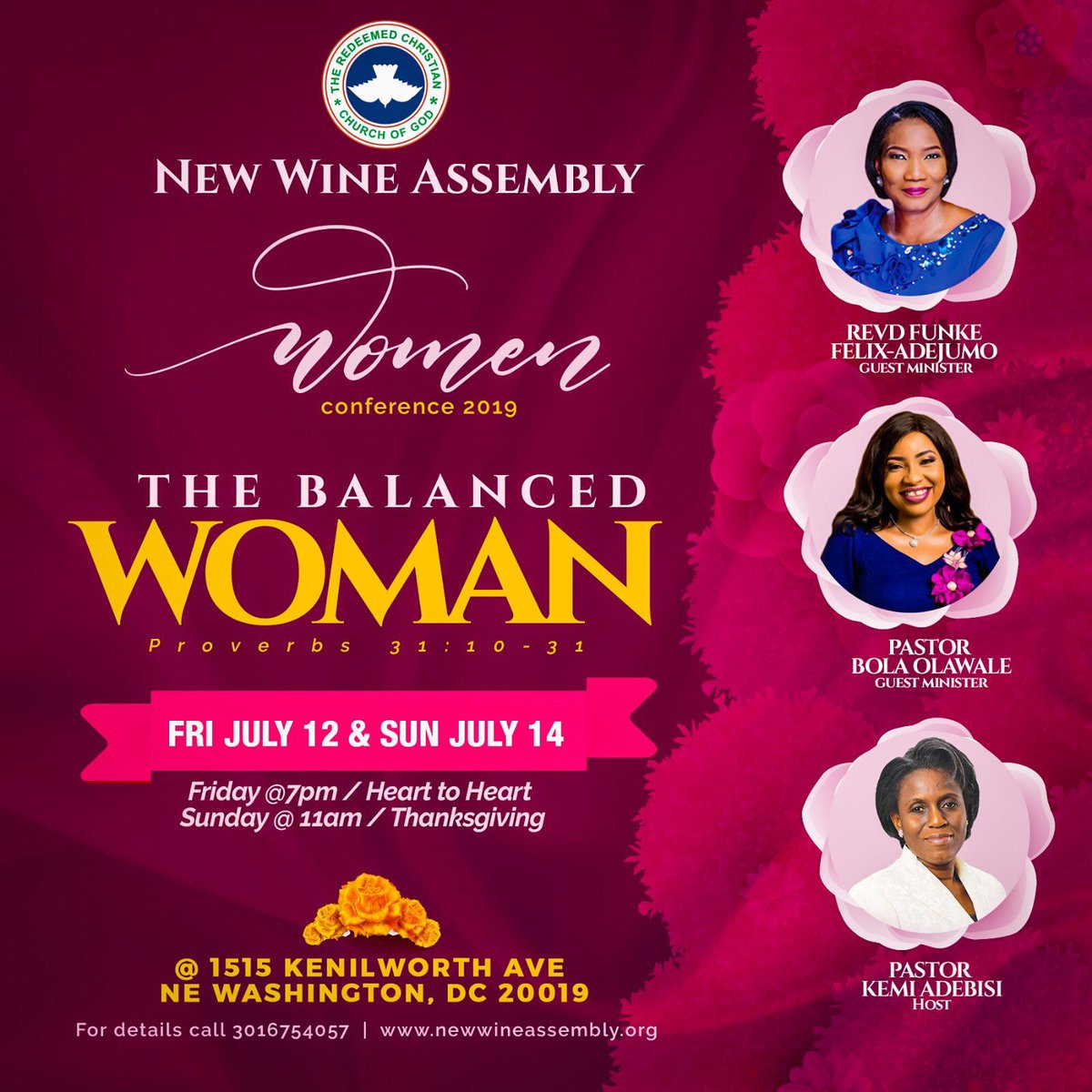 MotherSummitDMV's tweet photo. Please join us for our Annual Women’s Conference. This year’s theme — “The Balanced Woman.” The program kicks off on Friday, July 12th @ 7pm with Pastor Bola Olawale and rounds up on Sunday July 14th @ 10am with Rev. Funke Felix Adejumo. See you there! https://t.co/lbFru3NzqP