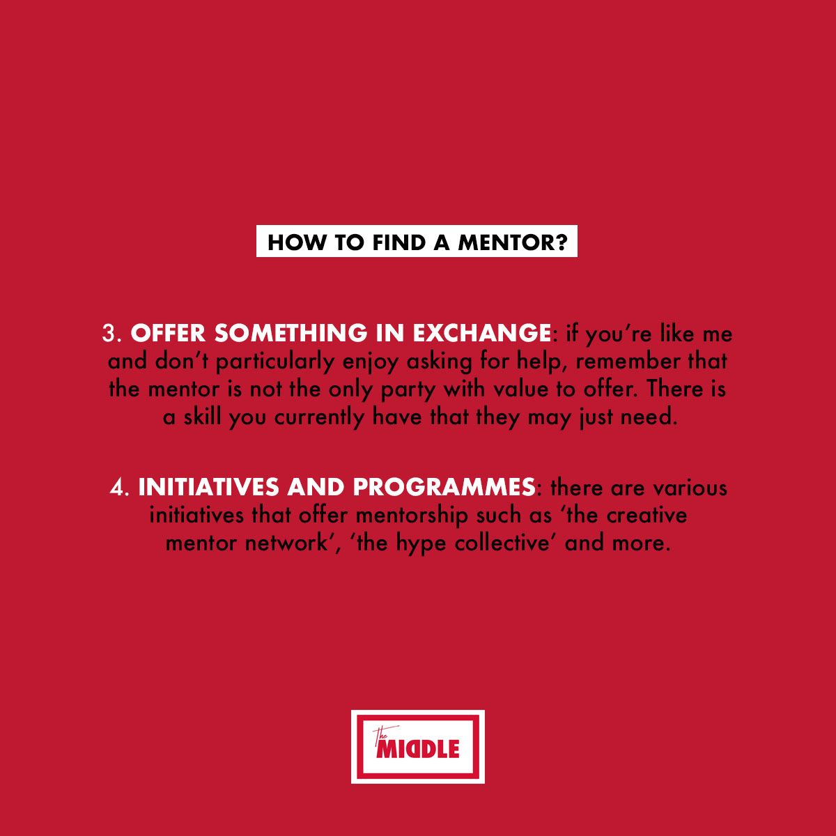 themiddleco's tweet image. It is believe that having a good mentor is integral to growth and journey as a creative.
Check out our tips for finding good mentorship!    👇👇👇