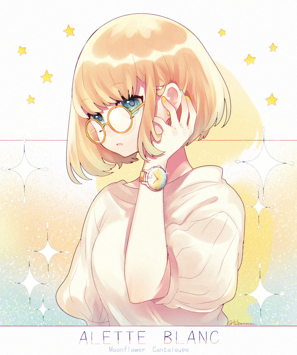 1girl watch solo wristwatch glasses short hair blonde hair  illustration images