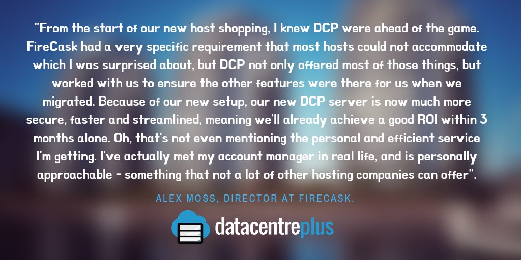 datacentreplus's tweet photo. A great review from one of our @datacentreplus customers @FireCask @alexmoss #manchester #hosting #digital #agency https://t.co/ZYeKUGF6rs