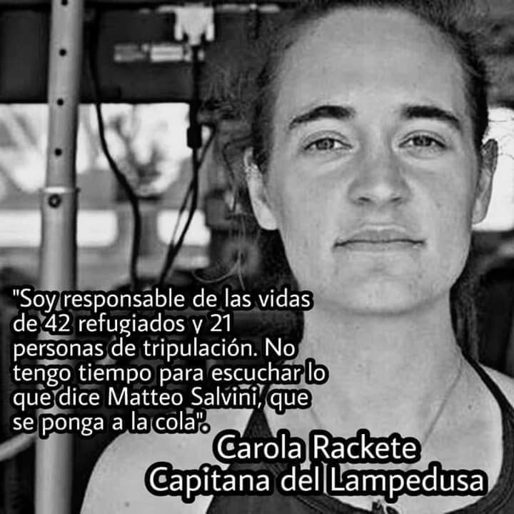 Nunatika's tweet photo. Rescatar y salvar vidas, NUNCA JAMÁS puede ser un delito!
Gracie per la tua disobbedienza! Tieni duro!
O Capitana!
Mía Capitana!
#FreeCarolaRakete #CarolaRacketeINGALERA https://t.co/M30NmoyQxm