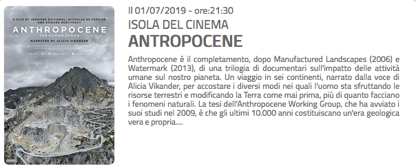 ValmynCinema's tweet photo. Questa sera per l'anteprima del film #Antropocene avremo molti ospiti #green con cui dibattere dello stato attuale del pianeta e dell'impatto dell'uomo sulla natura. 
Vi aspettiamo alle 21:30 all'Isola Tiberina di #Roma
🛒Biglietti in prevendita ➡️ https://t.co/Ay1CbIqYeG https://t.co/yxmu00lFni