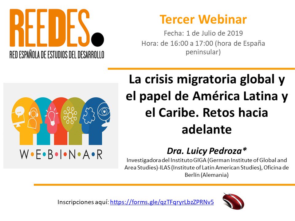 infoREEDES's tweet photo. 💻 Únete esta tarde a nuestro #3er #Webinar: La #crisis #migratoria #global y el #papel de #América #Latina y el #Caribe
✅ Ponente: @Luicy_Pedroza (@gigahamburg)
⏱ 16:00 (hora de España peninsular)
☑️ Accede a la sesión: https://t.co/IziXDGeD49
👉 +Info: https://t.co/sFzayAgq0A https://t.co/KDB5VPBXyx