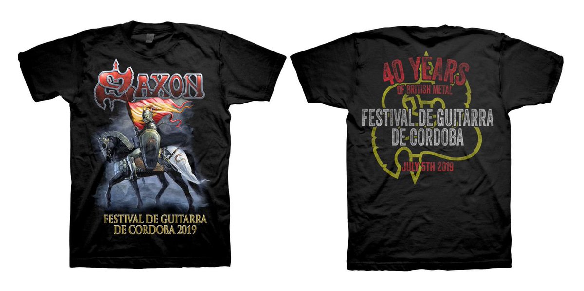 SaxonOfficial's tweet photo. Preview of the shirts that will be on sale this Friday at the Festival de Guitarra de Cordoba this Friday!

Festival shirt will be available at the online shop about one week after the show!

#themightysaxon https://t.co/JDvpJn1jD0