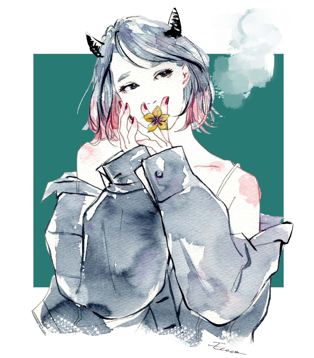 Ecco على تويتر 花タバコ 透明水彩 女の子イラスト Watercolor アナログイラスト