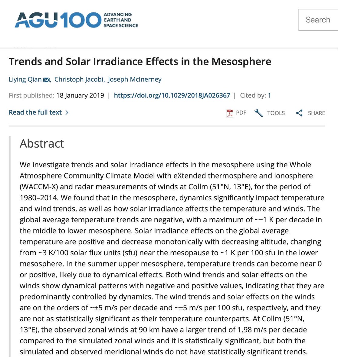 WWeijari's tweet image. Solar irradiance has a significant effect on mesosphere temperatures.  doi.org/10.1029/2018JA… #solarforcing #climatechange