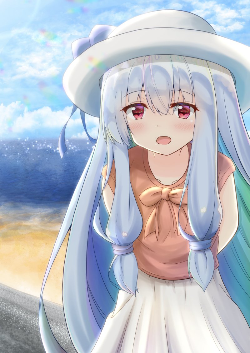 kotonoha aoi 1girl solo long hair hat outdoors open mouth red eyes  illustration images