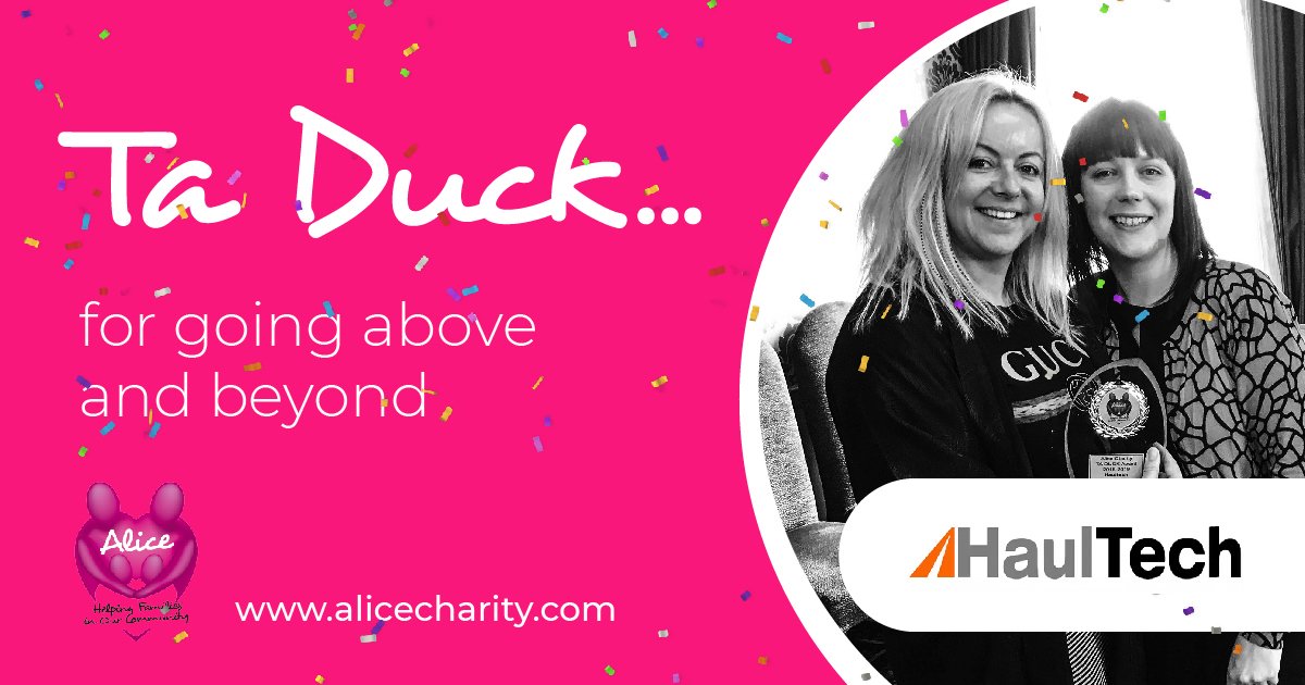 Here's <a href="/HaulTech/">HaulTech  |  HTC Solutions Limited</a> one of our TA DUCK winners, who have chosen Alice as their charity of the year! Haultech provides Alice with regular significant donations that we so desperately need &amp; they help to spread awareness to local businesses. A huge thank you to team HaulTech! #TADUCK