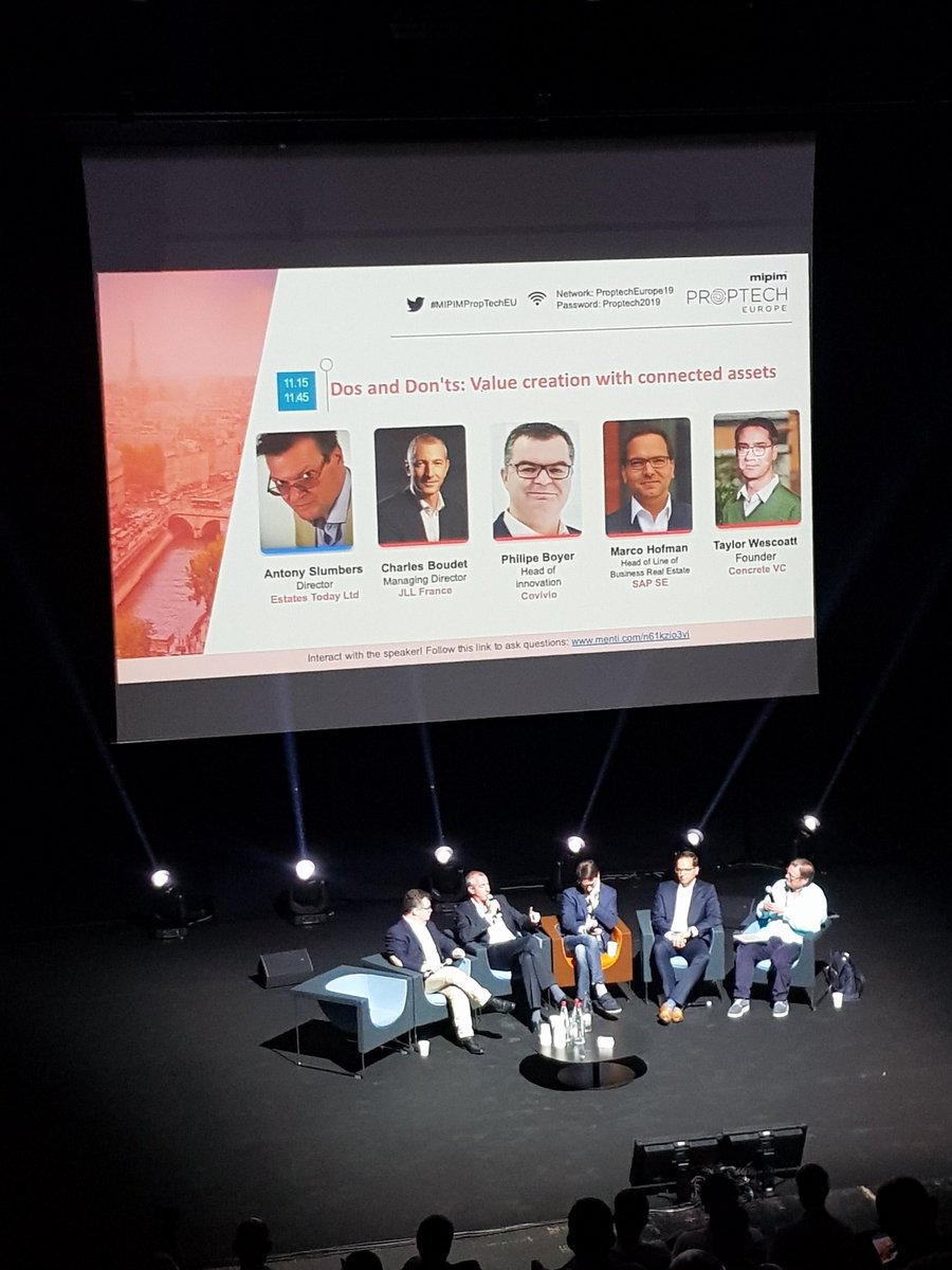 Awesome panel at #MIPIMPropTechEU discussing how interconnected assets can generate value with tech @MIPIMPropTech #proptech