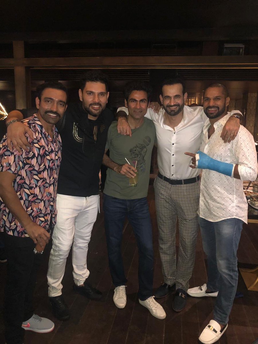 IrfanPathan's tweet photo. Ye dosti hum nahi chorenge.... #yuvi #party #farewell https://t.co/i5Vp3W1vhE