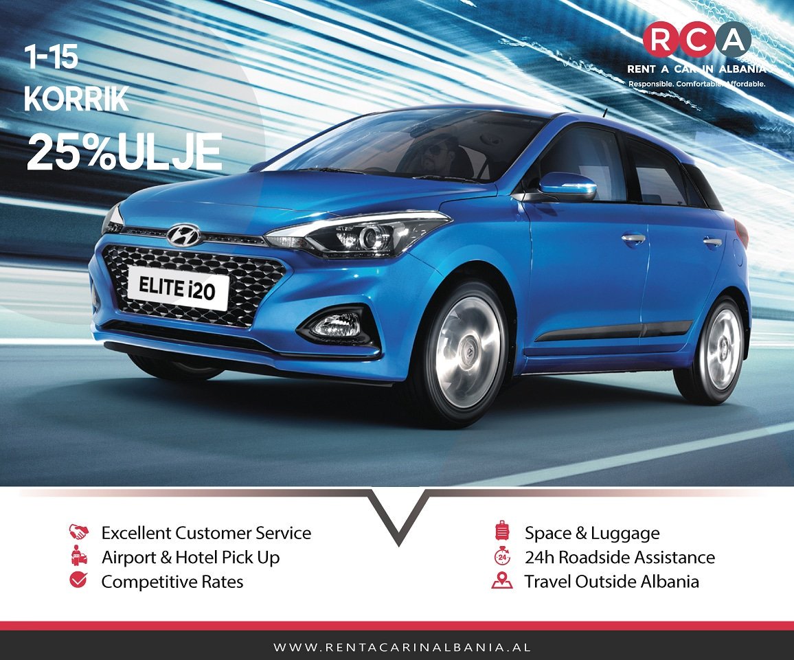 rentacarinal's tweet photo. PERFITO 25%ULJE nga dt 1-15 KORRIK
REZERVO ONLINE:Hyundai i20 Elite
https://t.co/0UkPkJ6ODi
.
.
_
Tel/Fax: +355 4 22 40 819 | Mob: +355 67 20 35 077
E-mail: reservations@rca.al | E-mail: info@rca.al
Web: https://t.co/Kwhns6Ka8I https://t.co/GkrPr8Rnpf
