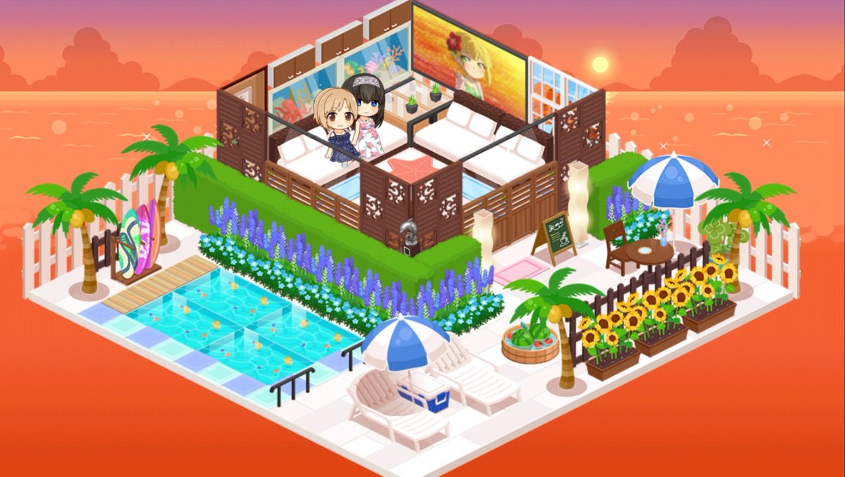 リヴぁいあ Twitter પર 夕焼けver 海背景は時間帯によって印象が変わるので面白いですね デレステルーム