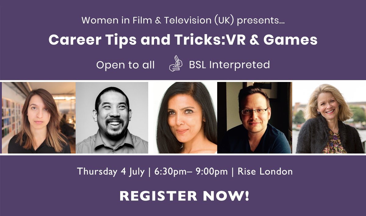UKScreenSkills's tweet photo. Join @WFTV_UK for their #WFTVTipsTricks event to explore #VR and #games on 4th July with @sulkymoanyface @ustwogames @oneofmoo @foamswordgames Mehjabeen Patrick @creativeengland & @Tuckface74 @sheffdocfest OPEN TO ALL at @ThinkRiseLDN! Register here: https://t.co/HKyTww1KUJ https://t.co/WSmAQZjFCC