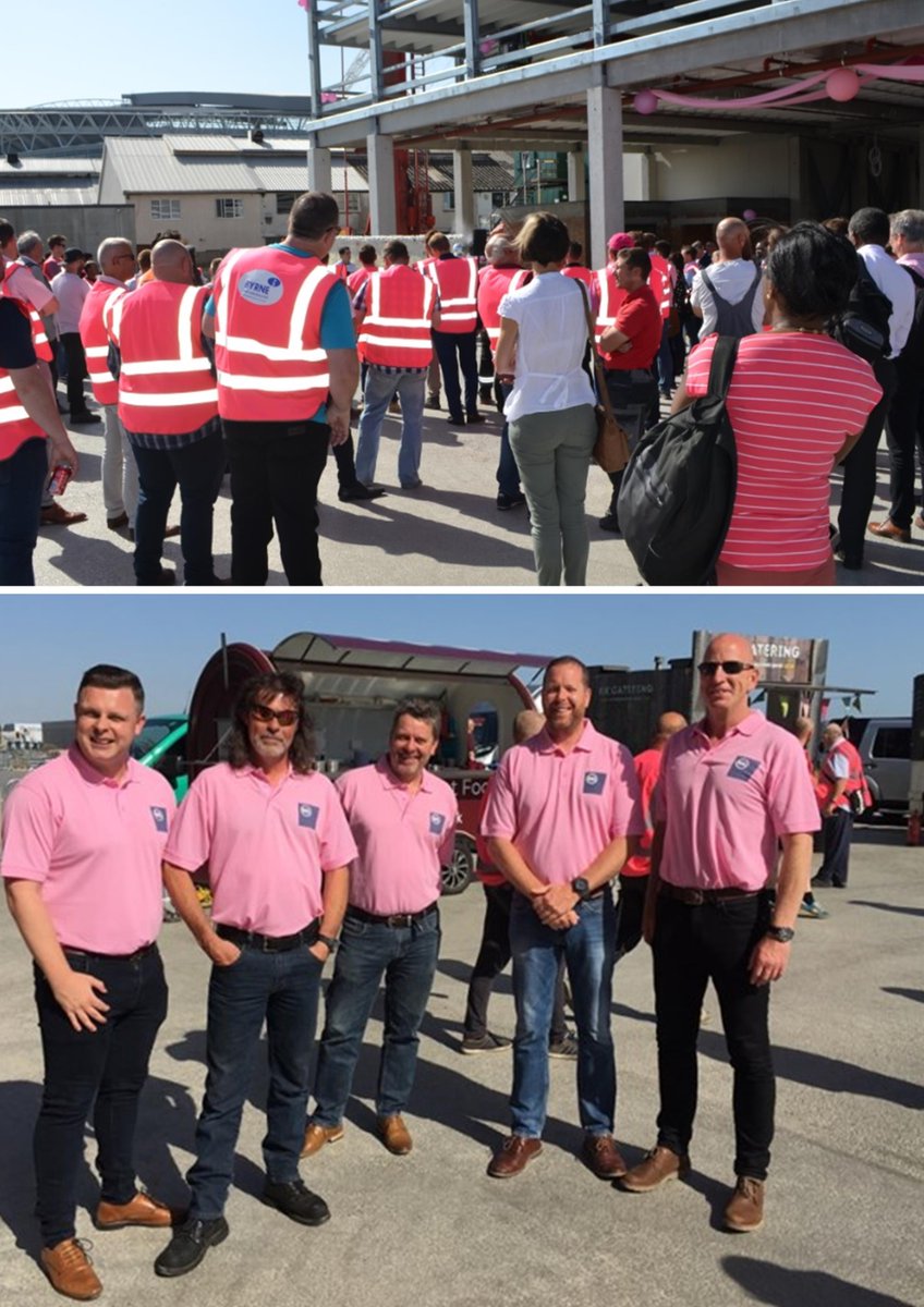 Pretty in Pink! The construction of Wembley Pink Coach &amp; Car Park project is reaching a high point &amp; our team were delighted to celebrate the project by taking part in Huber’s ‘topping-off event.' #cancerresearch #construction #waterproofing #concrete #team