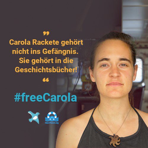 <a href="/seawatchcrew/">Sea-Watch</a> Kapitänin #CarolaRackete hat 53 Menschen vor dem Ertrinken gerettet - jetzt drohen ihr 10 Jahre Haft. ⚓Hunderttausende Menschen fordern ihre Freilassung <a href="/HeikoMaas/">Heiko Maas 🇪🇺</a>: 
✍️ openpetition.de/!freecarola.tw
#FreeCarola #freeCarolaRackete #Seenotrettung <a href="/SeebrueckeB/">Seebrücke Berlin</a> @SeebrueckeKI