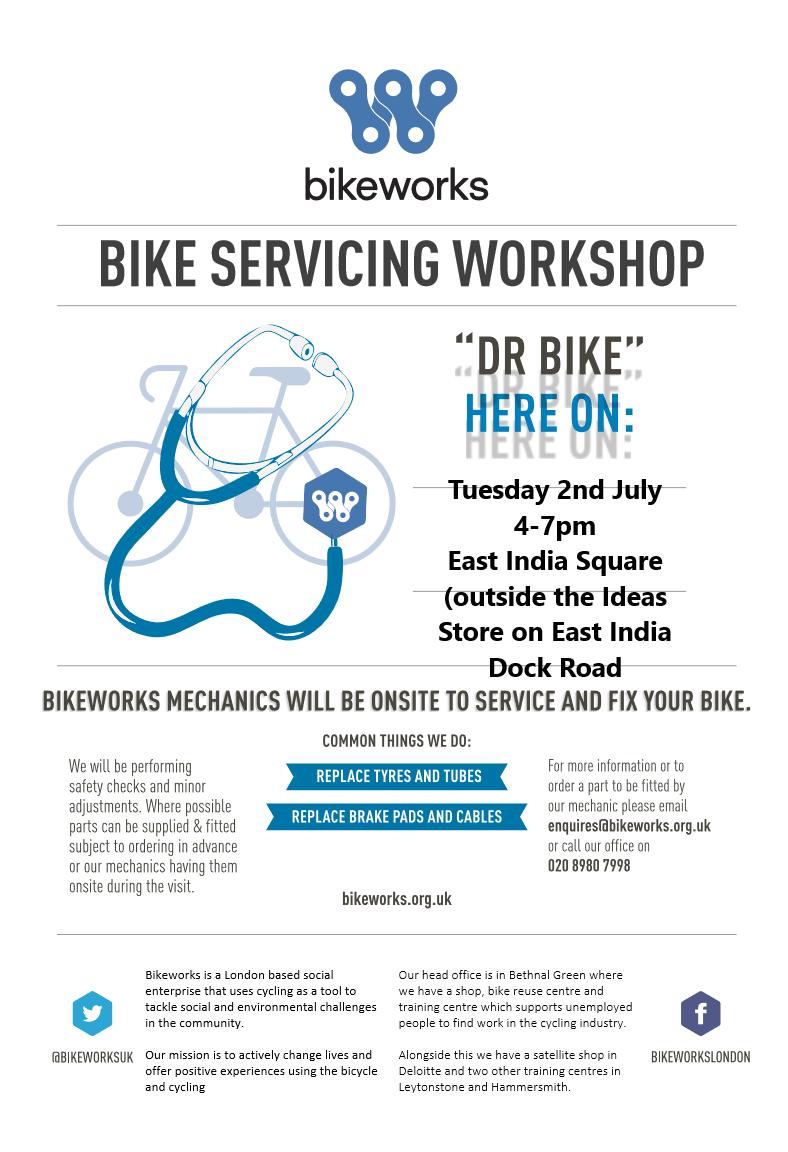 Sunny skys tomorrow so get to @PoplarHARCA @ChrispStreet from 4-7pm to get a free bike health check.