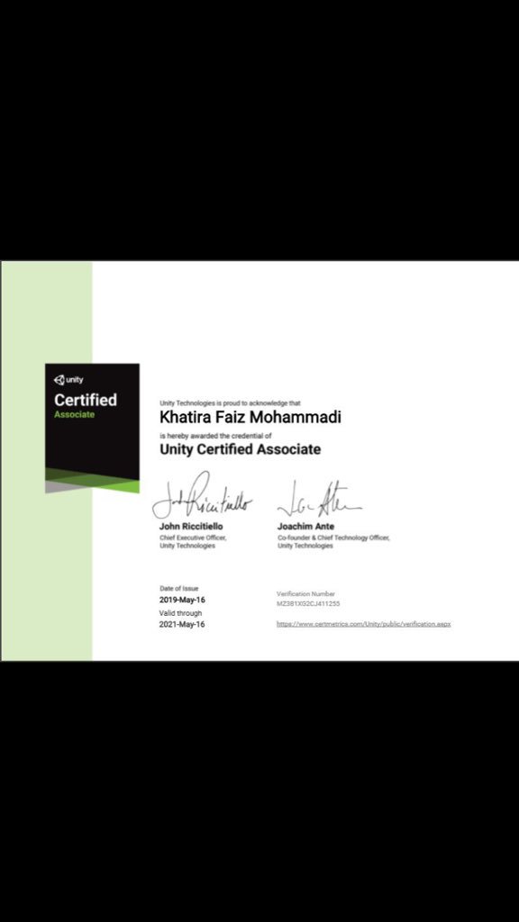 Khaterah6's tweet photo. View my verified achievement from Unity technology 
@CodeToInspire 
#AfghanGirlsCode 
#gamedev 
#unity3d 
@gamesutrablog 
@GIBiz https://t.co/dQGNkrmuGl