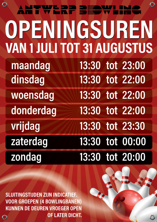 AntwerpBowling's tweet photo. Joepieee #zomervakantie! Veel vrije tijd, lange zomeravonden en af en toe de nodige afkoeling! 😛 Met onze verfrissende airco, moet dit zeker lukken. 💪 Ook passen we tijdens de zomervakantie onze uren aan. Hou deze affiche dus goed in de gaten! 👇👇

#antwerpbowling #bowlen https://t.co/XYS7EvV6HZ