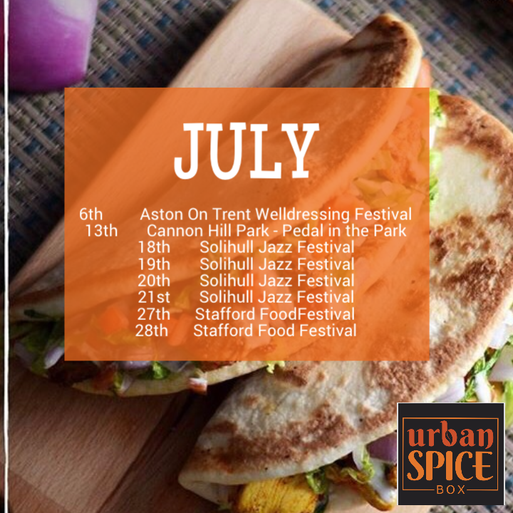 Another busy month for us! Take a look where u can find us this July. Come along to some awesome events and indulge👌😋
.
.
.
.
#events#welovebrum#instafood#instalove#festival#foodie#punjabistreetfood#urbanspicebox#indianfood#spice#summer#whatsonbirmingham
