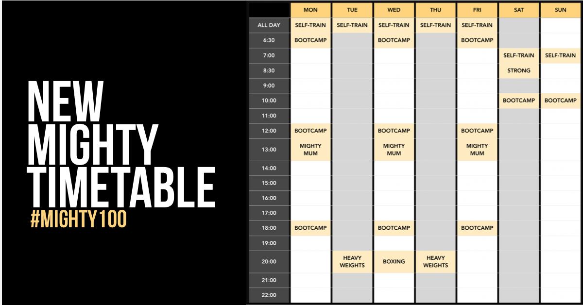 We have updated our timetable! New for July we have self-train available, come by any point of the day and train to one of our #mighty100 workouts with a new one made everyday #personaltrainer #fitnessclass #newportpagnell #miltonkeynes #getfit #loseweight #getstrong #fattofit