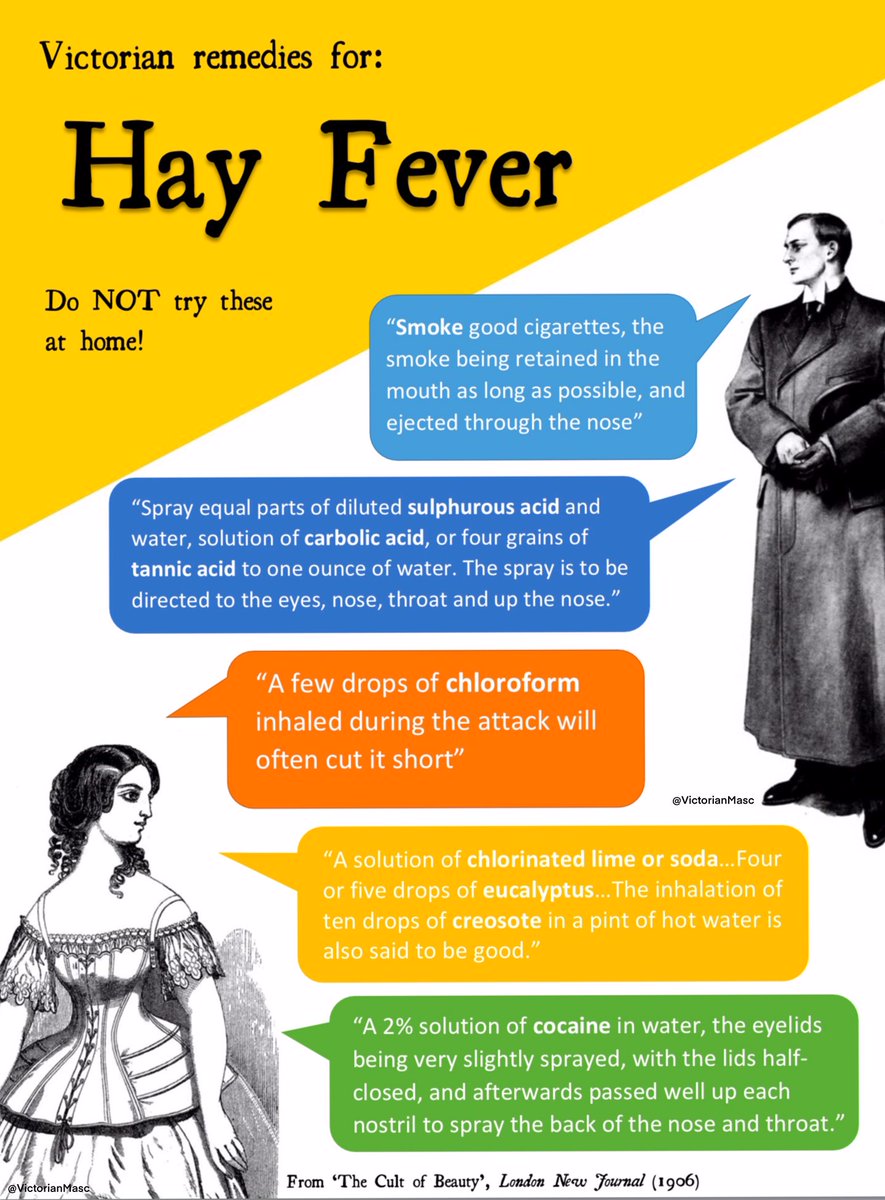 Victorian #Hayfever remedies. 
DO NOT try these at home, folks. 
Check out the full article at: victorianmasculinity.wordpress.com/2019/07/01/vic…