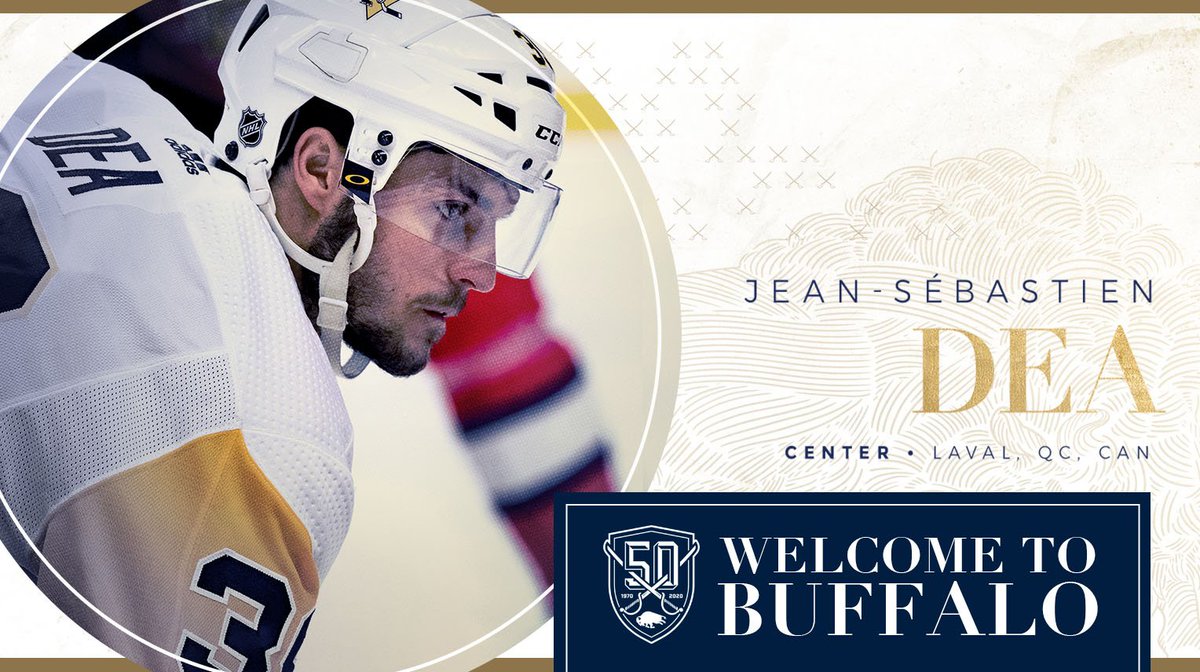 BuffaloSabres's tweet photo. We have signed forward Jean-Sebastien Dea to a two-year contract with an AAV of $700,000.

Details: https://t.co/ytoee2KtQd https://t.co/Fwe6UKnDHl