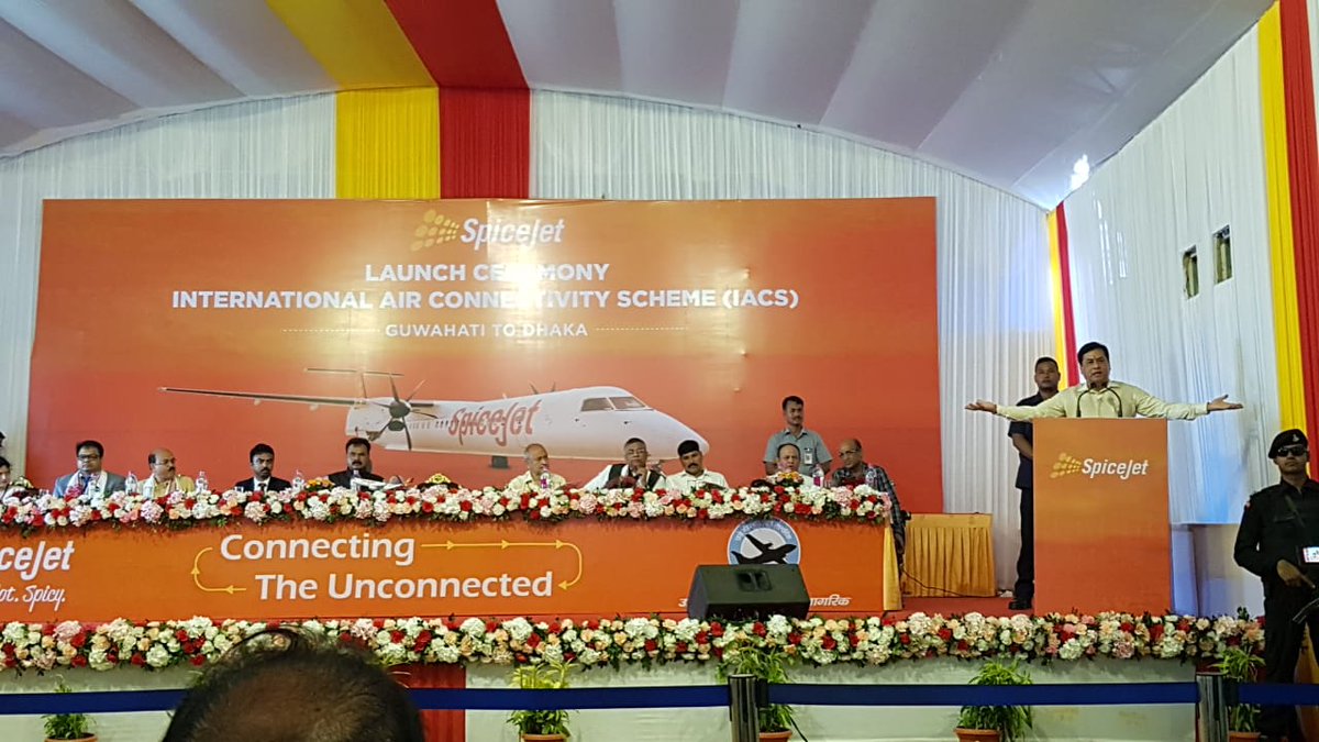 MoCA_GoI's tweet photo. #Guwahati one of fastest growing cities made its presence on world aviation map by direct @flyspicejet to #Dhaka. First International #UDAN flagged off @CMOfficeAssam.
The region has got new strength to make a mark in global market which will promote tourism trade &amp; commerce. https://t.co/DKo3jScMbG