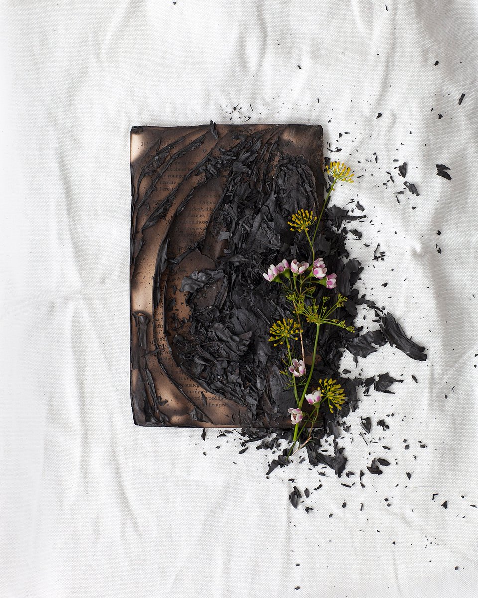 Artist <a href="/erikaninja/">e</a> burned "Self Help" books for her Burnt Book Series after realizing that having to "try" to be what is expected by whomever is deeming the correct way to be is a fruitless endeavor. #shopgildassembly #wearegild