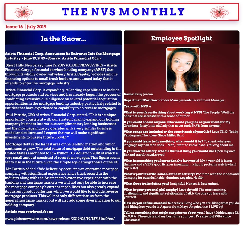 NationsVS's tweet photo. The NVS Monthly Newsletter!
Our Employee Spotlight goes out to Krisy!
#NationsCompanies #NVS #appraisers #employeespotlight #valuation #appraisal #vendor #intheknow #newsletter https://t.co/yn2uo58Y7G