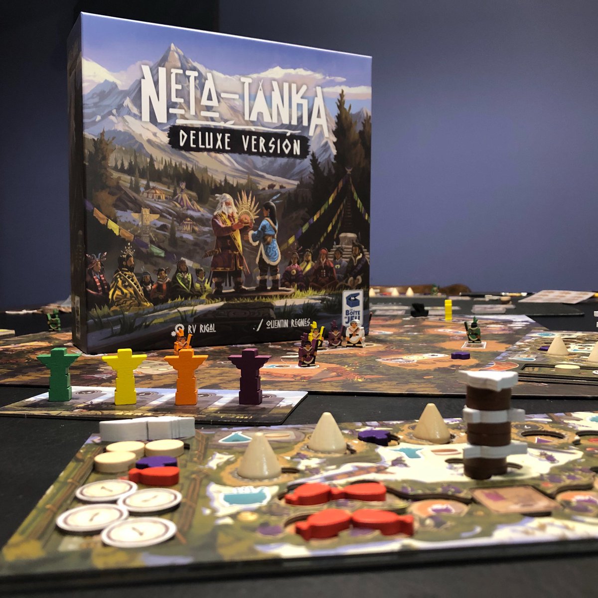 xyzgamelabs's tweet photo. For today’s #whatdidyouplaymondays we played Neta-Tanka. We loved hunting buffalo, tanning hides, and smoking meat. It had such flavorful, rich theme. #boardgames #NetaTanka #whatdidyouplaymonday https://t.co/V7MnGGq14E