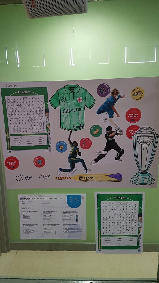 AdamJT99's tweet photo. Last weeks #NationalCricketWeek efforts by my school in themed lessons and matches:
* KS4 vs KS5: 95-94 won by KS4
* Staff vs students match with staff coming out triumphant 117-115 #CWC19Schools πβοΈπ― https://t.co/lnOCOY63a5