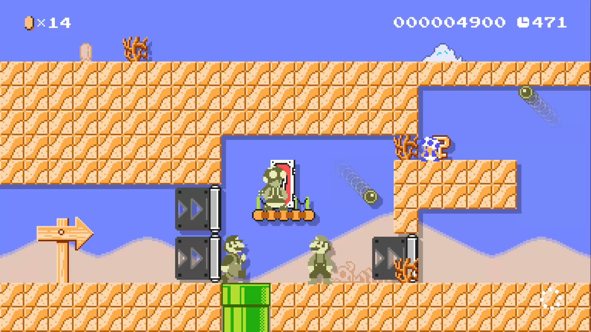 Ssdm スーパーマリオメーカー2 の4人対戦 海外のプレイヤーが交じるとラグがすさまじいな そしてステージ選択も完全ランダムのようなので穴のあるコースに当たることもしばしば 画像は スーパーボールで鍵を取るのに小さいまま進ん