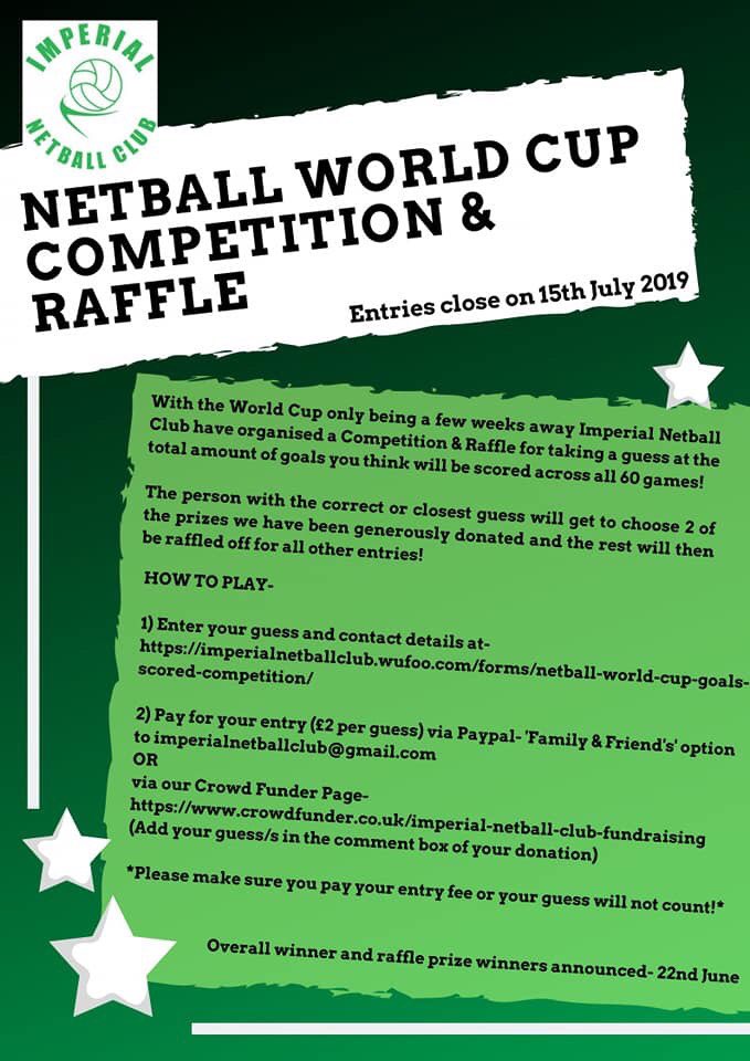 £2 doesn’t get you much these days but if you enter the <a href="/ImperialNetball/">ImperialNetballClub</a> World Cup competition you could win some epic prizes. See the pics for full list of prizes and entry to be made here; imperialnetballclub.wufoo.com/forms/netball-…