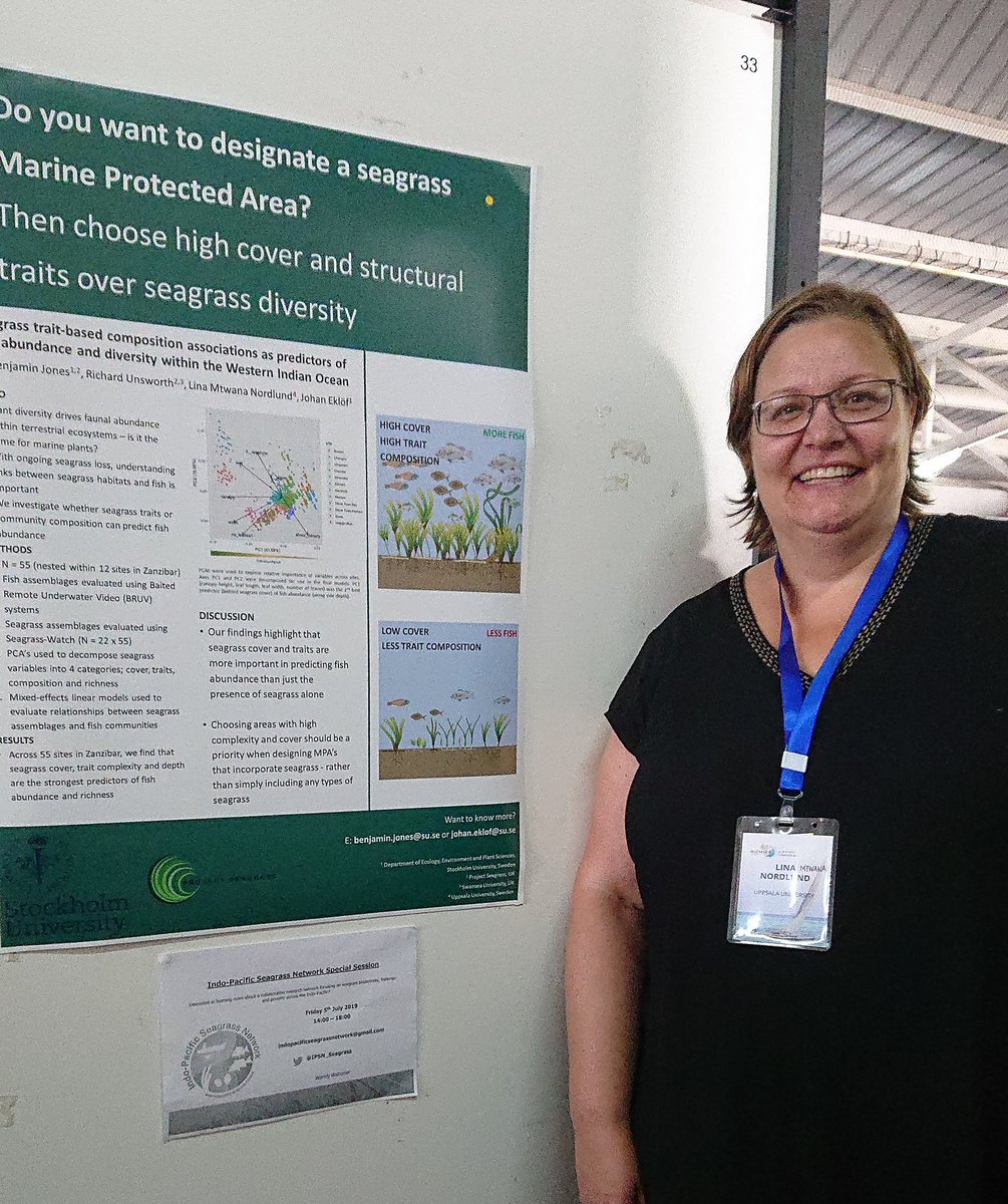IPSN_Seagrass's tweet image. Dr Lina Mtwana Nordlund talking about the relevance of high #seagrass cover and structural traits for high abundance of fish #wiomsasymposium2019. Poster created by Benjamin Jones @BoardshortsBen. @IPSN_Seagrass @ProjectSeagrass @deepsthlmuni