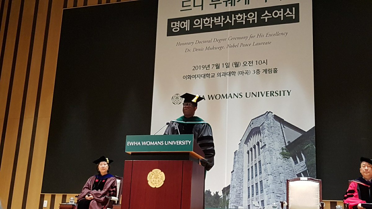 SWawina's tweet photo. Nobel Peace Prize winner in Seoul

The congolese, Dr. Denis Mukwege, winner of the 2018 Nobel Peace Prize, recieved an honorary MD degree during a ceremony at Ewha Womans University in Seoul on July 1, 2019. https://t.co/QbsZ2QXsrl