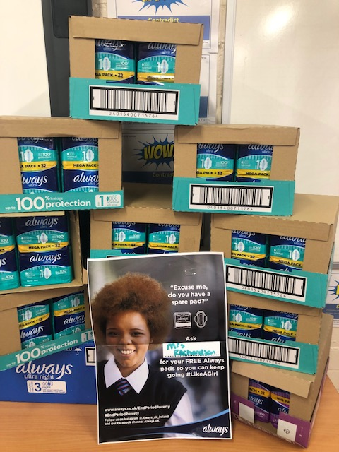 KingsmeadOnline's tweet photo. As part of our Hednesford Helping Hands we received an amazing donation from Always for the #endperiodpoverty scheme. An incredible 2000 items have been donated and will be placed in our food bank boxes and in a box in school.
#smallactionbigdifference #iamkingsmead ο https://t.co/Kz4oj74X2U