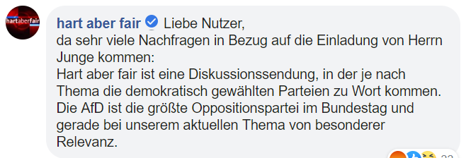 Pardon, liebe <a href="/hartaberfair/">hart aber fair</a> Redaktion, nur damit das richtig verstehe... Ihr hättet also nach 1930 auch bedenkenfrei NSDAP Vertreter eingeladen, weil deren damalige 18,3% sie zu einer "relevanten" Meinung gemacht hätten? 

#afd #noafd #plasberg #hartaberfair