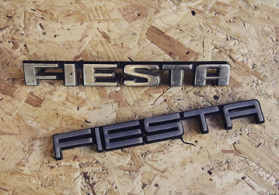 A 3D printed Ford Fiesta badge custom printed in a Porsche font style. Ready for painting. 3D printing allows people to create something truly unique and bespoke!#3dprintshop #the3dprintshop #3DPrinting #fordfiesta #porshe #carbadge #fordlogo #bristolbusiness  #classiccars
