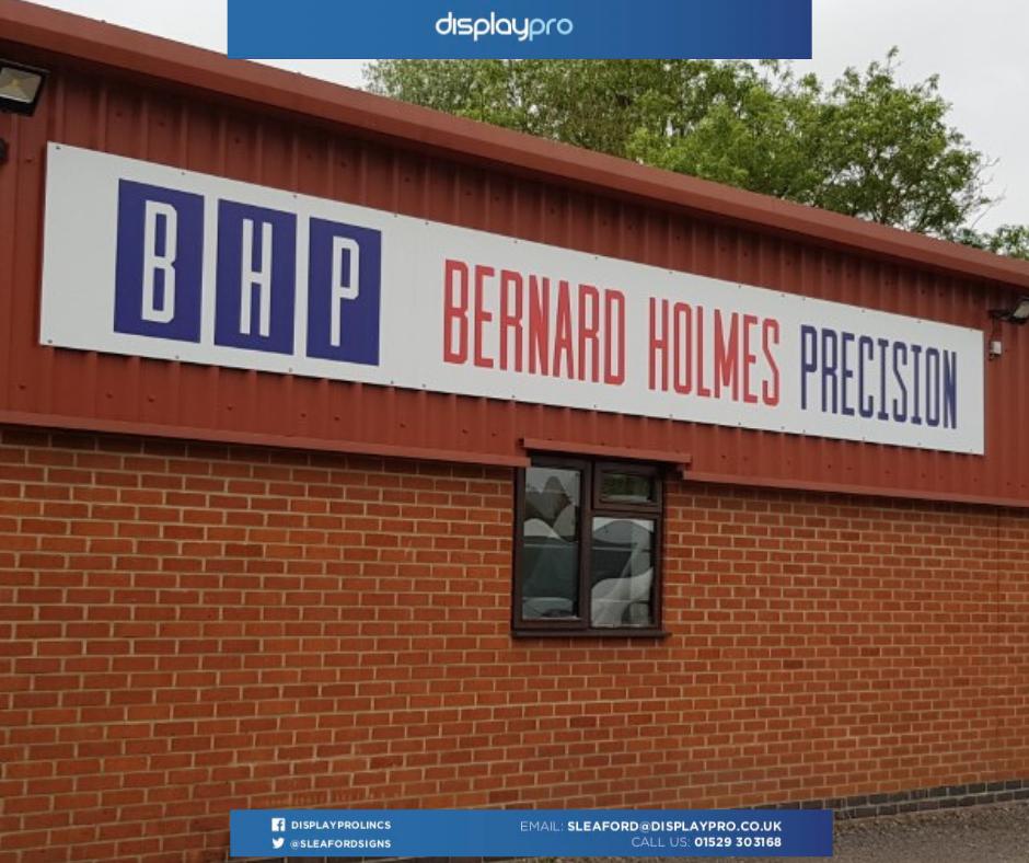 DisplayproLincs's tweet photo. Brand New large exterior signage for Bernard Holmes Precision Ltd supplied and fitted by us. Do you need new signage for your building or premises? Contact us today for a quote or for more information on 01529 303176. https://t.co/KYIH8TjJfV