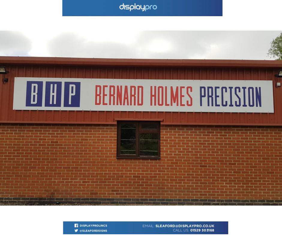 DisplayproLincs's tweet photo. Brand New large exterior signage for Bernard Holmes Precision Ltd supplied and fitted by us. Do you need new signage for your building or premises? Contact us today for a quote or for more information on 01529 303176. https://t.co/KYIH8TjJfV