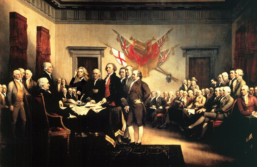 Captainj310's tweet photo. @phil_herbert @morninggloria @jonfavs Little known fact: Ivanka helped ratify the Declaration of Independence. https://t.co/Nxm1EpTPp3