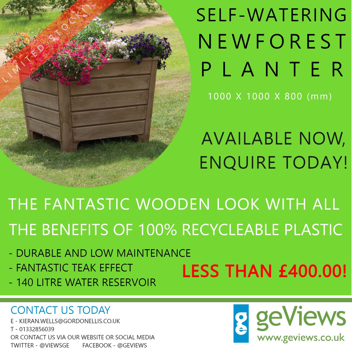 ViewsGe's tweet photo. IN STOCK AND AVAILABLE NOW! Order your NEW, SELF-WATERING, WOOD EFFECT, NEWFOREST PLANTER NOW! Delivered IN TIME for the Judges! Contact us TODAY! #geViews #inbloom #ourbloom #bloom #newforest #selfwatering https://t.co/DT3EH0J7pK