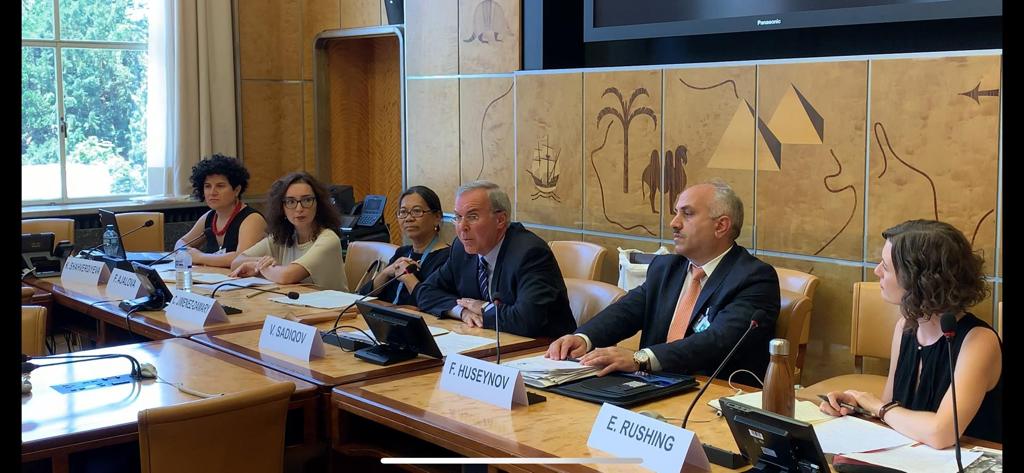 Side event 'Human Rights of IDPs in Azerbaijan' just started in Geneva within UN #HRC41 session with addresses by UN  SR on HRs of IDPs Cecilia Jimenez-Damary and Dep. Chmn. Az. State Committee  on IDPs & Refugees Fuad Hüseynov followed by reps of AzMFA, local and intl. NGOs.