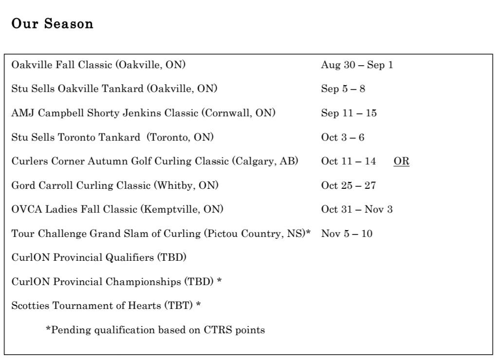 Here's where we'll (hopefully all) be this season! Stay tuned for more information in the off-season! 🥌