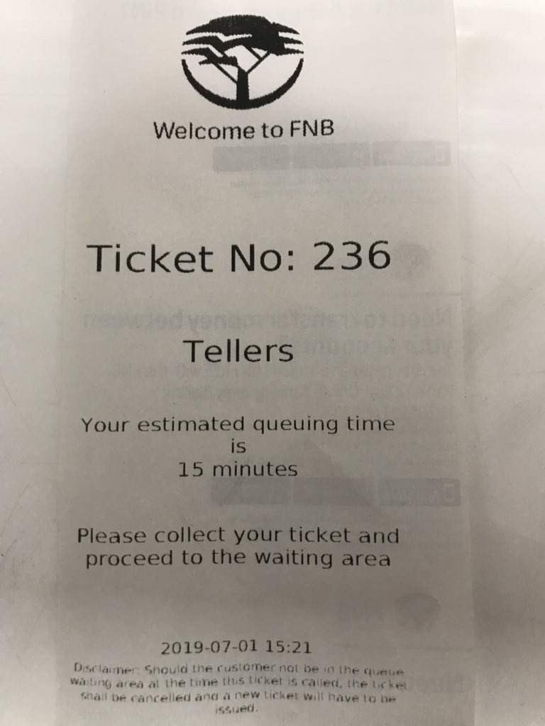 ShaunDaButcher's tweet photo. @FNBSA over half an hour to queue with only 2 tellers working ant fourways and not great service https://t.co/PMdomr3csM